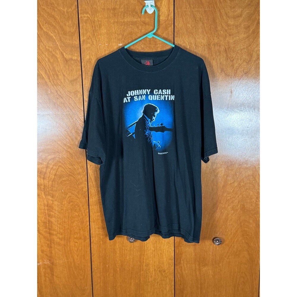 Vintage Johnny‎ Cash San Quentin Prison Double-Sided T-Shirt Mens XXL Black 2004